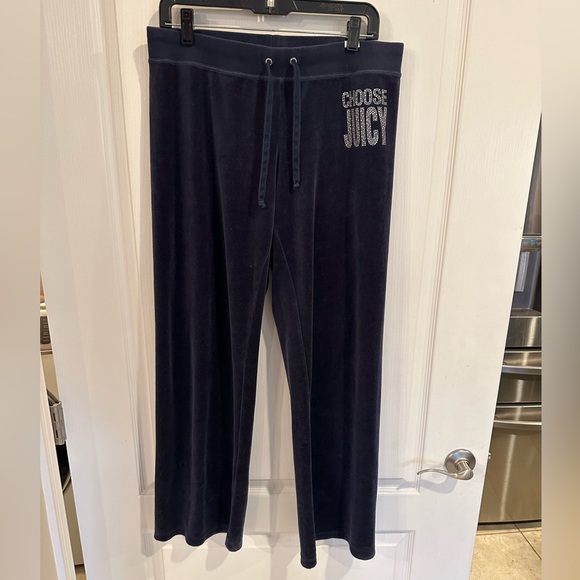 Juicy Couture Y2K Navy Blue VELOUR Leisure Pants. Size large - Picture 1 of 5